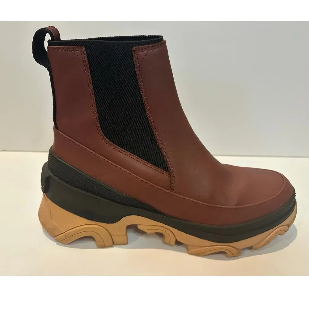 Sorel Brex Waterproof Chelsea Boots Women’s 9 Burgundy Leather Lug Sole Booties
